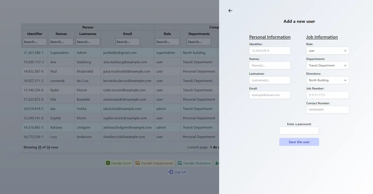 Image examples of the React User Administration project