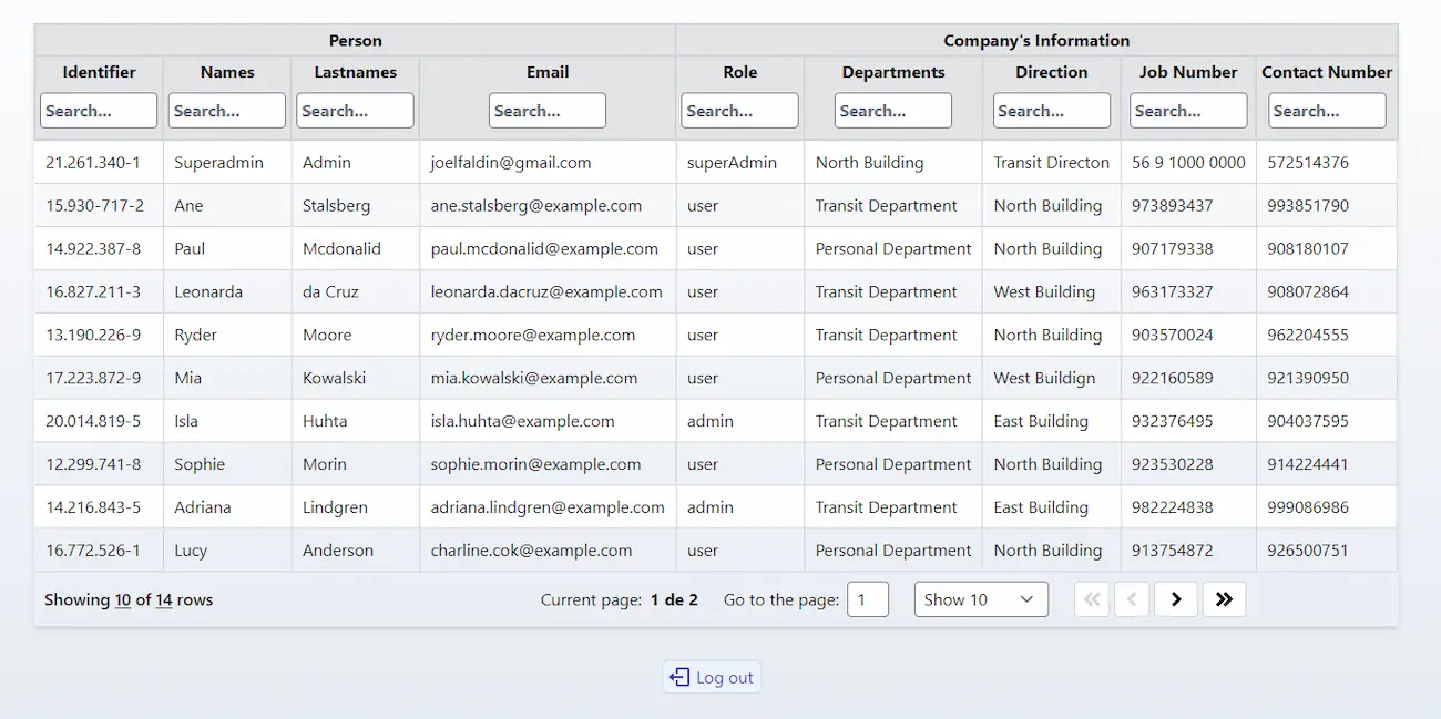 Image examples of the React User Administration project